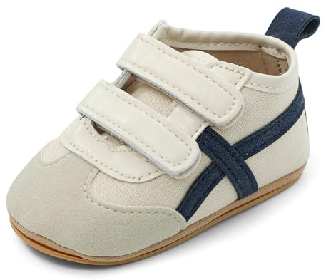 MASOCIO Unisex Baby pojkar flickor nyfödda första steg sneakers bebis mjuk sula halkfri, Beige 1, 3-6 månader