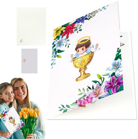 Générique Biglietto di auguri di battesimo | Biglietto di auguri di conferma angelo con decorazione - Forniture per feste portatili, decorazione colorata per la cameretta dei bambini - Baby Shower e