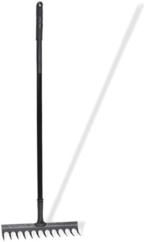 Abaseen Heavy Duty Garden Rake | 12 Tine Metal Head Rake for Gardening, Lawn & Soil | Lightweight Carbon Fibre Handle | Grass, Leaves, Debris Removal Tool | 130x32x9cm