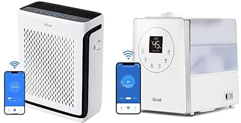 LEVOIT Smart Humidifier & Air Purifier Combo, 6L Top-Fill Warm & Cool Mist Humidifier with Intelligent Humidity Monitor, Essential Oil, Timer, Up to 50H for 70㎡, Plus Vital 100S HEPA Air Purifier