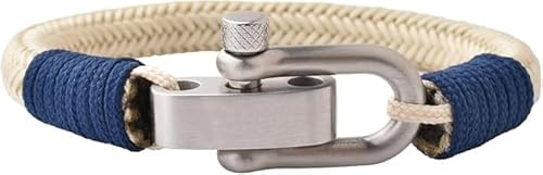 London Craftwork Elegante braccialetto da polso regolabile in paracord unisex 19-21 cm beige blu, 19 cm, Nylon, Nessuna pietra preziosa