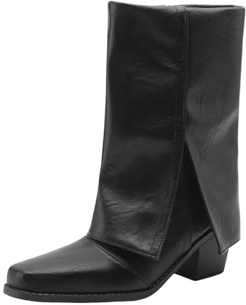 Generisch Botas por encima de la rodilla para mujer, botas de tiburón, botas de invierno, botas de pantalón, tacón cuadrado, botas cortas botines, Negro , 40 EU