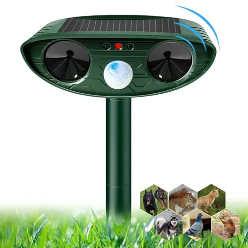 Répulsif Chat Ultrason, Repulsif Chat Solaire & Répulsif Ultrason Anti Rongeurs Étanche, Repulsif Chat Exterieur avec Détecteur de Mouvement pour Anti Chats Chiens Souris Animaux Sauvages