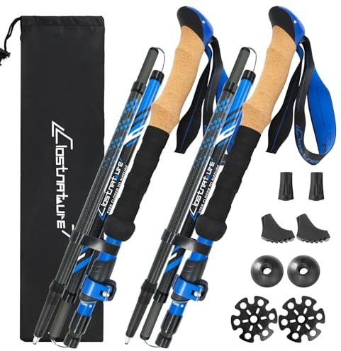 Clostnature Folding Carbon Fibre Trekking Poles, Collapsible Walking Poles | 2 Pack Lightweight Adjustable Hiking Sticks for Women, Men, Seniors, Quick-Lock Adjustment, Compact Folded Size, Backpacking