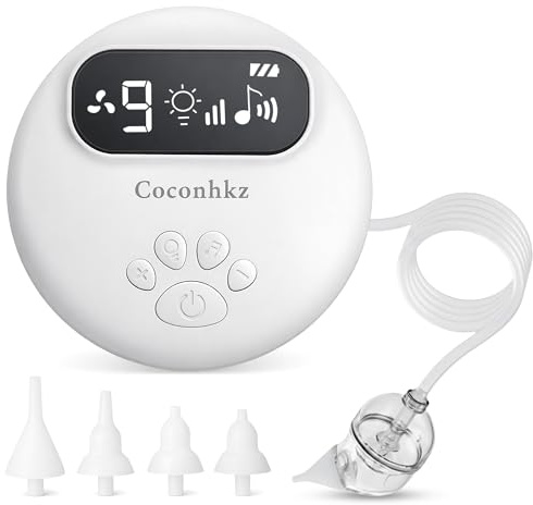 Mosca eléctrica para bebé, aspirador nasal de 9 velocidades, 4 modos de succión, 4 puntas de silicona, cuna y luz nocturna integradas, color blanco