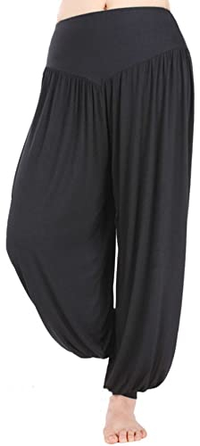HOEREV Super weiche Modal Spandex Harem Yoga Pilates Hosen, Gr.-Small,Schwarz