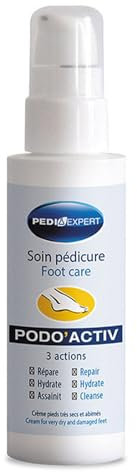 PEDIEXPERT - Podo Activ - Soin pédicure complet anti-callosités - Nourrit les pieds secs et abîmés - Action défatigante et anti transpirante - Aux Huiles Essentielles - Flacon 100ml