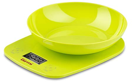 Girmi PS0103 Balance de Cuisine, Plastique, Précision 1 g - 5 Kg, Écran LCD 45 X 22 mm, Arrêt Automatique, Fonction Tare, Vert
