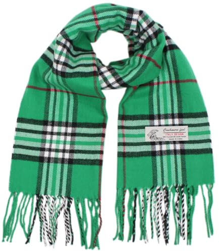 TZ Promise Écharpe d'hiver écossaise à carreaux en cachemire doux et luxueux, style classique pour hommes et femmes, vert, taille unique