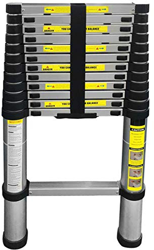 Eaxus® Echelle télescopique 3,8m - DIN EN 131 Echelle polyvalente en aluminium Extensible avec 14 marches, argent