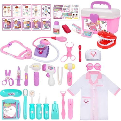 Gifts2U Kid Girl Toy Kit Pretend Play Toys Dentist Medical Role Play Educational Toy with Doctor Costume Playset for 3-6 Year Old Children