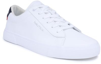 Nautica Men's Fashion Sneaker, Classic Tennis Low Top Loafer, Casual Lace-Up Shoe-Alos-White 1 Size-10.5