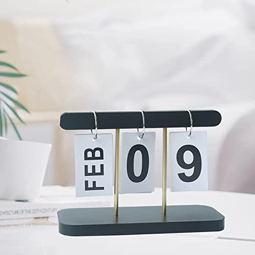FOLOSAFENAR Calendario Abatible de Escritorio de Pie ,Apariencia Hermosa de Madera Calendario Abatible Diario de Madera ,Estilo Abatible para Oficina (Negro)