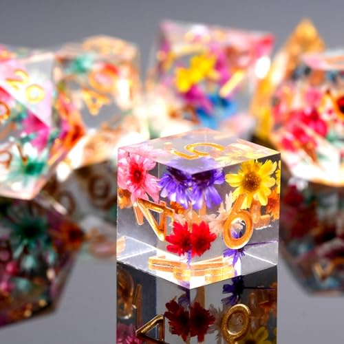 HKDZ DND Dice Set Resin With Box and Bag, D&D Polyhedral Dice for Dungeons and Dragons Role Playing, Inclusions D20 D12 D10 D8 D6 D4