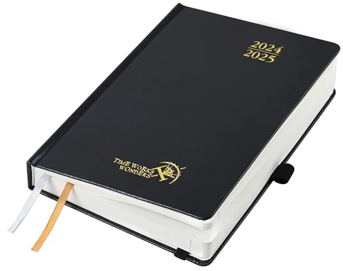 POPRUN Kalender 2024 2025 Tagesplaner 21,5 x 14,5 cm, Tageskalender A5 1 Tag 1 Seite (Montag - Sonntag), Terminplaner (Aug.2024-Jul.2025) mit Hardcover, Stiftschlaufe - Schwarz