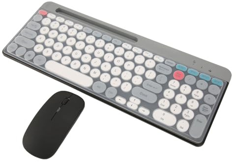 Jectse Ensemble Clavier et Souris sans Fil, Clavier Bluetooth Rétro Punk 2,4 GHz avec Support pour Téléphone et Tablette, Ensemble Clavier et Souris D'Ordinateur Pleine Taille Pouvant