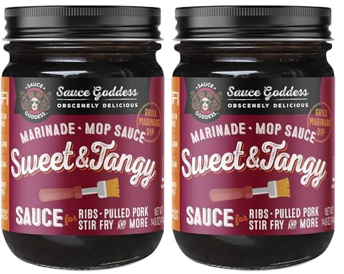 Sauce Goddess - Sweet & Tangy Marinade and Mop Sauce - BBQ Sauce for Pulled Pork, No MSG, Tangy Apple Cider Vinegar & Brown Sugar - 14.6oz (2-Pack)