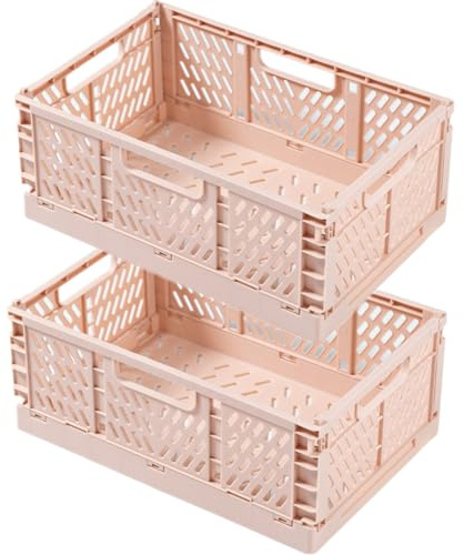 EURXLQ 2 Fällbara lådor i plast, hopfällbar förvaringskorg, vikbar lekhage för barnrum, kök, sovrum, kontor, badrum (rosa, 20 x 15 x 9 cm)