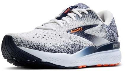 Brooks Men’s Ghost 16 Neutral Running Shoe - White/Peacoat/Orange - 11.5 Medium
