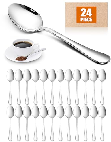 RayPard Tea Spoons (15 cm, 5.9 inches) Set of 24, Stainless Steel Polished Teaspoon Set, Small Dessert Spoons, Dishwasher Safe