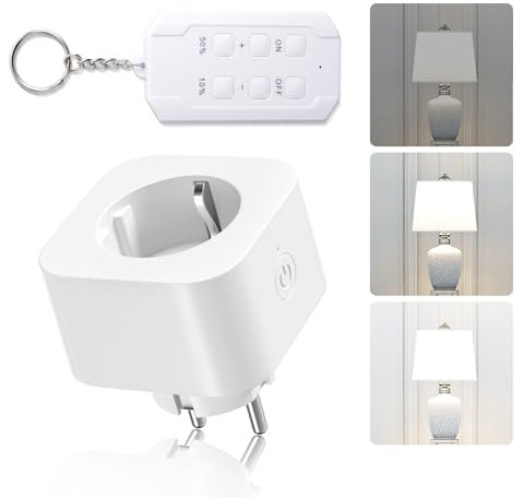 BrightArk Dimmer Steckdose Mit Fernbedienung, 30M Reichweite, 1 Steckdose + 1 Fernbedienung Zum Dimmen für LED/INC/CFL Glühlampen Weiß