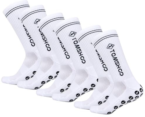 TOMSHOO Football Socks, 3 Paare 39-46 Anti Rutsch Grip Socken Sportsocken Fußballsocken für Fussball Basketball Laufen Radfahren Marathon, Weiße