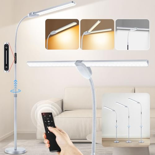 OUTON Lampada da Terra LED Dimmerabile, Controllo Della Temperatura a 4 Colori, Telecomando e Controllo Touch, Soggiorno, Camera da Letto, Ufficio 1 ora Timer, Grigio