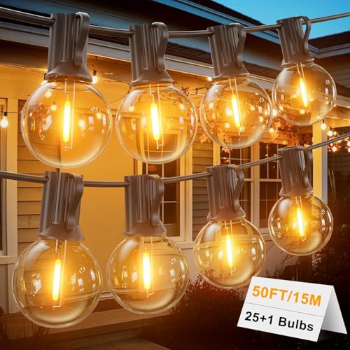 LONIUTO Guirlande lumineuse extérieure 15M avec 25+2 LED G40 2700K Blanc Chaud IP45 Imperméable pour Jardin, Terrasse et Fêtes