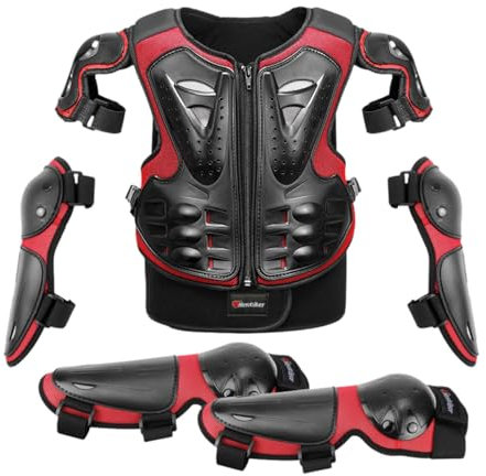 Ronyme Traje de protección de motocicleta para niños con coderas, rodilleras, equipo de de cross, conjunto de protección de conducción para deportes al, Rojo