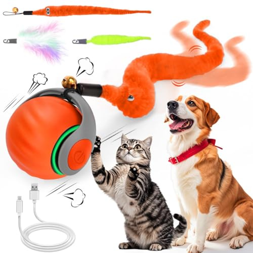 NEOVSUNY Giocattolo interattivo per Gatti,Palla Elettrica, Dotato di USB Ricaricabile,Elettrico palla Rotante a 360 Adatta per Gatti e Cani,2025 Nuovo Stile(arancione)