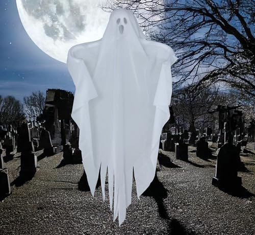 FIESTAS GUIRCA | Gespenst Hängedekoration (72 cm) - Gruselige Halloween Dekoration zum Aufhängen für Partys oder im Spukhaus - Geist Hängefigur Weiß