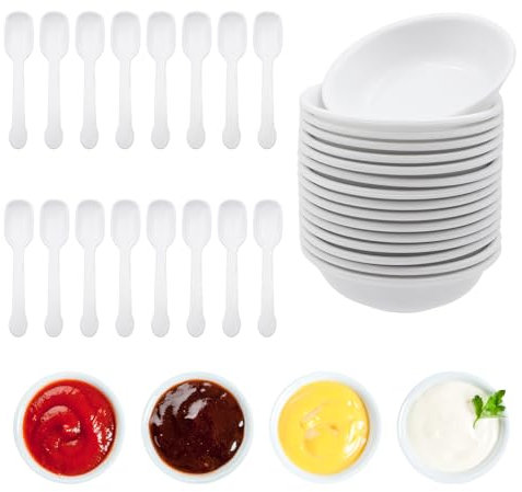 HOMEJOY Juego de 16 cuencos para salsas con cuchara, redondos, cuencos pequeños para salsas, mini cuencos para especias, sushi, cuencos de postre, para salsas, nueces y aperitivos (7,2 x 2 cm)
