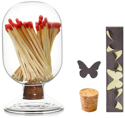 Glass Match Holder Cloche with Striker No Matches Decorative Glass Matches Cloche Glass Match Holder Jar for Bathroom Fireplace Display Decor (Simple)
