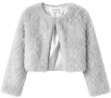 BOLEROSE Girls Faux Fur Bolero Jacket, Silver Sparkle, 9-10 Years