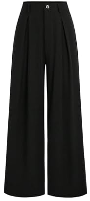 GORGLITTER Wide Leg Trousers for Women UK High Waisted Pleated Loose Elegant Business Dress Pants