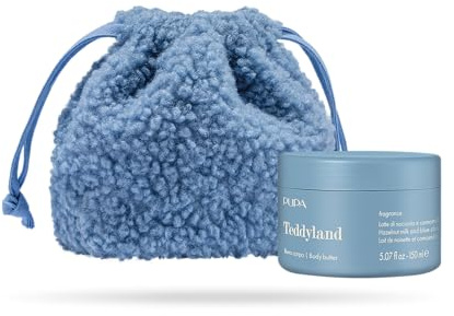 Pupa Blå Hasselnötsmjölk och Kamomill Kroppssmör Teddyland Line, Presentidé - Perfekt Fuktgivande Kroppssmörkrämsats + Skönhet Teddy Tyg (Blå Hasselnöt och Kamomillmjölk, 150 ml)