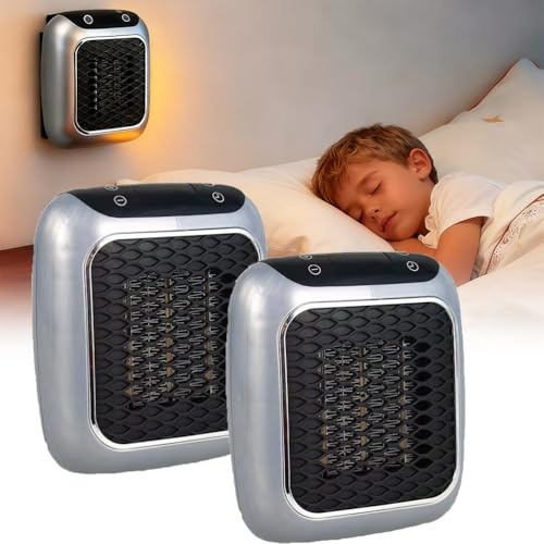 Ceramic Wall Heater Plug In - Small Wall Room Convection With Remote Control,Rapid Heating,Ptc Ceramic Heating Element,12 Hour Timing (GRAY * 2)