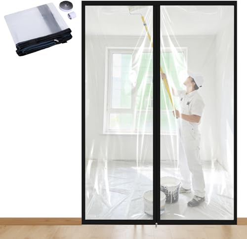 60 x 102 Inch Dust Barrier Plastic Zipper Door Dust Protection Kit Construction Door Barrier 5 x 8.5 ft Reusable Plastic Curtain Cover Standard Doorway Wall Screen Sheeting for Bathroom Hallway