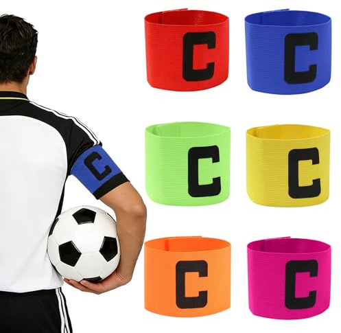 Captains Armband Kids, Kids Captain Armband Football, Set of 6 Multi-Coloured Arm Bands, 30 by 7 cm Dimensions, Ideal for Football Training Sessions