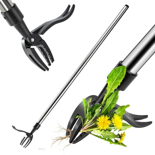 KINDLUME Manico Lungo Estirpatore Erbacce, Estirpatore Erbacce Manuale, Sarchiatore per Erbacce, Rastrello Giardino, Testa a 4 Artigli, Non è Necessario Chinarsi, per Giardino, Prato e Aiuole