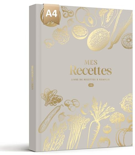 BIROYAL Carnet de Recettes à Remplir A4, 114 Recettes, Gris