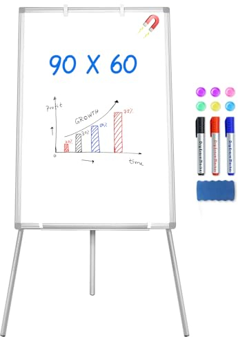 maxtek ​Flipchart Ständer Whiteboard, 90X60cm Magnetisches Tragbares Trocken Abwischbar White Board, Höhenverstellbar, Haken Verschieben Flipchart Papier, Dreibein Whiteboards mit Ständer