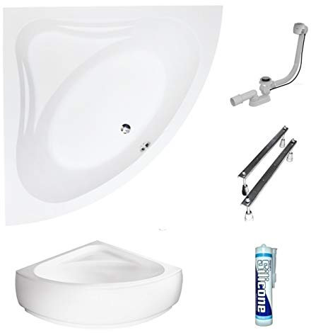 ECOLAM Baignoire d'angle symétrique Mia 130x130cm + tablier | pieds siphon silicone | Belle forme | Aspect moderne | original produit