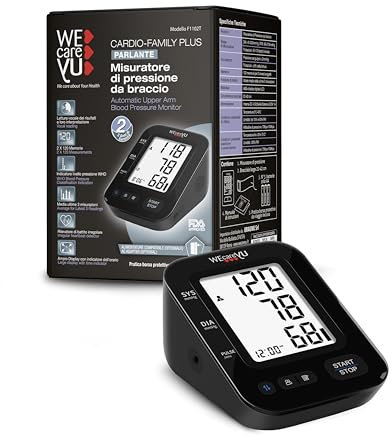 WECAREYU Misuratore Pressione da Braccio Cardio Family con Lettura Vocale e Memorizzazione, Ampio Display Verticale, Bracciale 22-40 cm, Rilevamento Battito Irregolare, Certificato FDA