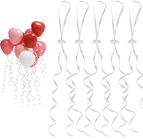 100 Stück Ballonverschlüsse Helium mit Schnur, Ballonverschlüsse mit Polyband Weiss, Ballonverschluss Ballonbänder für Machen Luftballon Girlande, Hochzeitsfeier, Geburtstag, Party