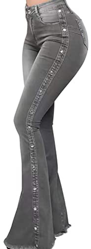 LAEMILIA Jean Femme Taille Haute Patte d'Eléphant Jean Evasé Pantalon Denim Bootcut Pant Flare Boutonné Grande Taille Trousers Extensible Jambes Larges Chic Mode Elégant Vintage