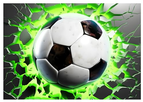 WallArena - Vlies Fototapete Kinderzimmer 368x254 cm Junge Fussball 3D Effekt grün - Fototapeten Tapeten für Kinder Kindertapete Kinderzimmertapete - Vliestapete Wandtapete Tapete 3D Effekt