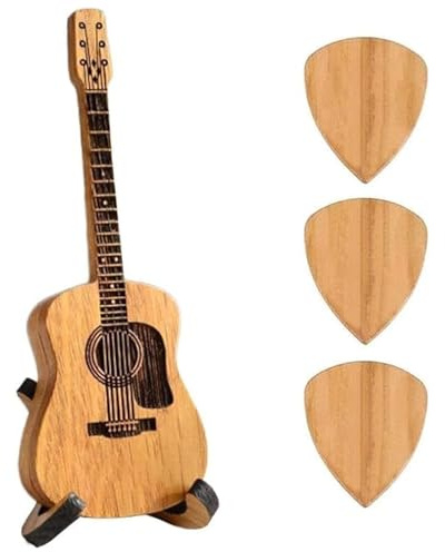 Wooden Guitar Pick Box with Stand - 3PCS Unique Guitar Picks,Mini Storage Box for Guitarists,Musician Engraved Wooden Plectrum Case,Acoustic Guitar Box for Electric Bass Guitar Ukulele Lover