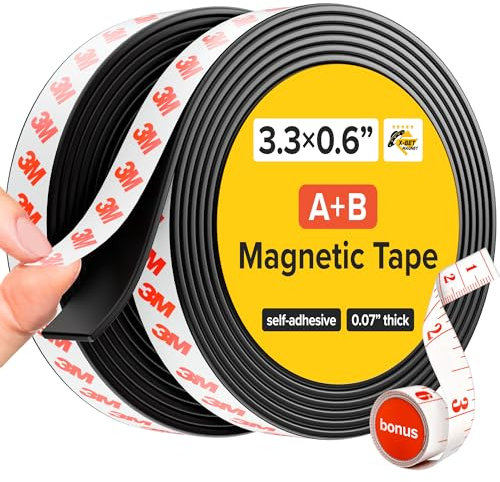 Flexible Magnetic Tape Roll - Strong Self-Adhesive Magnetic Strips for Fly Screens, DIY Projects, and More | Cut-to-Fit Sticky Magnet Tape (A+B)