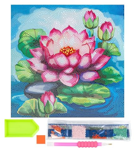 Ideen mit Herz Diamond-Painting-motivduk på kilram | 30 cm x 30 cm | Set inkl. verktyg (lotusblomma)